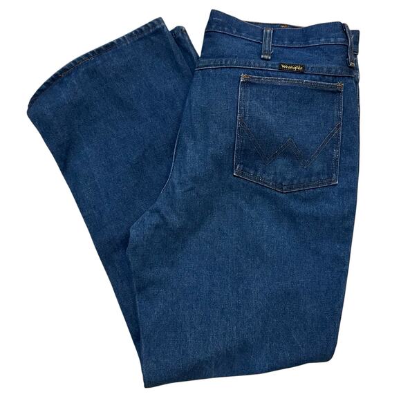 Vintage 70s Wrangler Jeans Mens Tag 36x30 Blue 82611NV Bootcut Dark WasheV - Picture 1 of 8